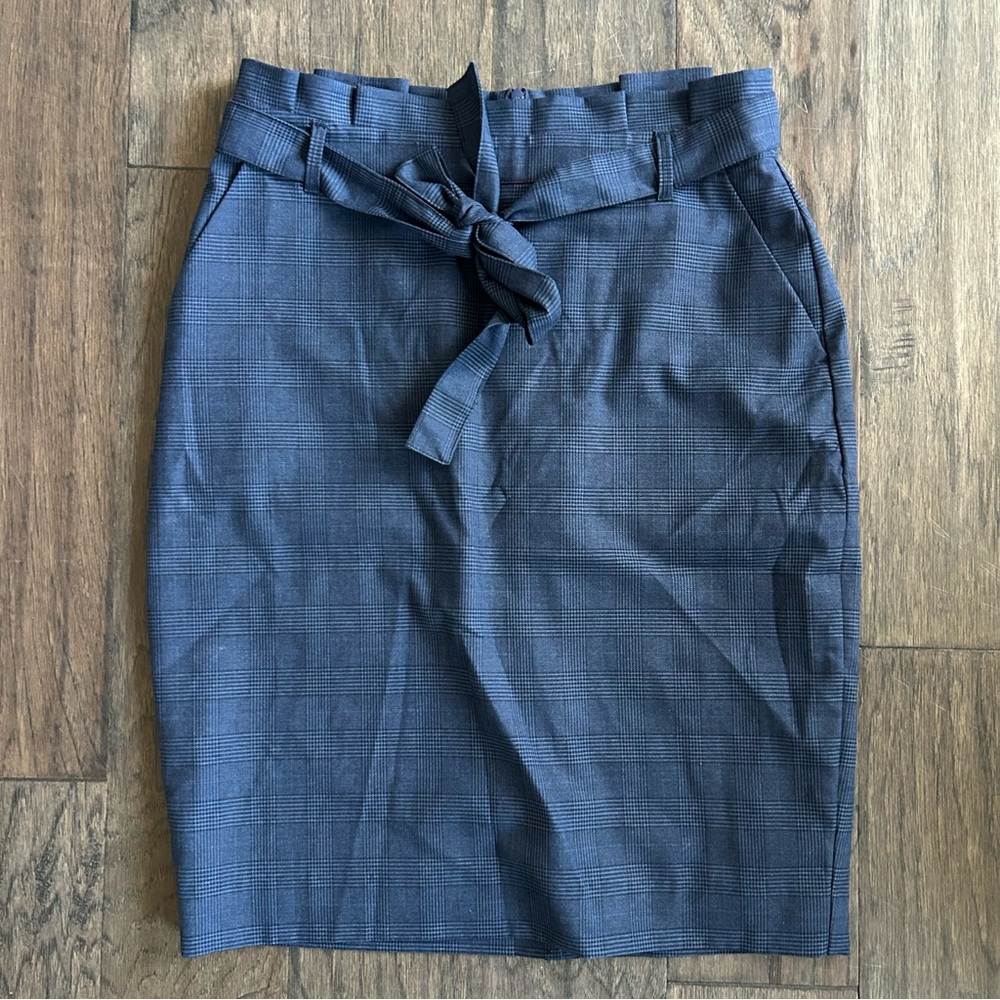 Blue Plaid Pencil Skirt Tie Front Petite 4P